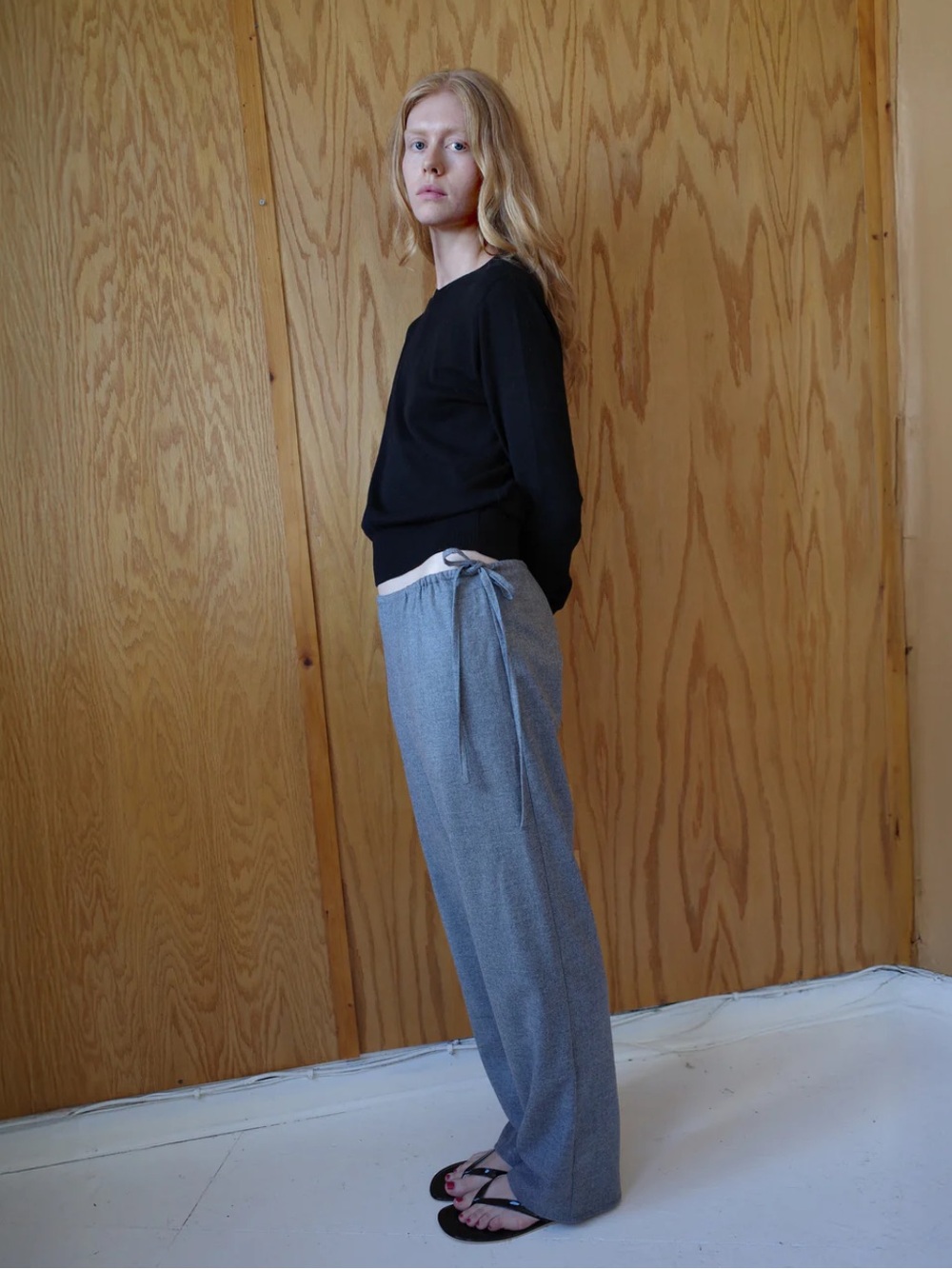 NWOT Brooke Callahan Wool Tie Pants - Grey, M 32”